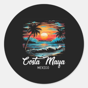 Family Vacation Retro Sunset Mexico Costa Maya  Classic Round Sticker