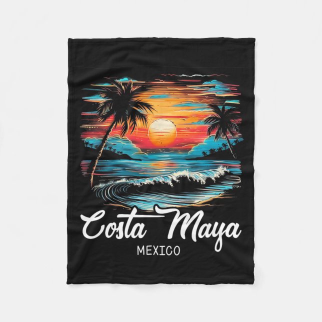 Family Vacation Retro Sunset Mexico Costa Maya  Fleece Blanket (Front)