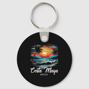 Family Vacation Retro Sunset Mexico Costa Maya Key Ring