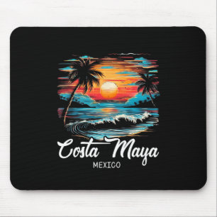 Family Vacation Retro Sunset Mexico Costa Maya Mouse Mat