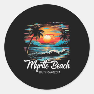 Family Vacation Retro Sunset South Carolina Myrtle Classic Round Sticker