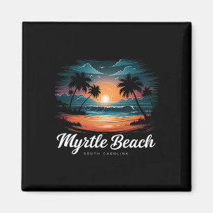 Family Vacation Retro Sunset South Carolina Myrtle Magnet