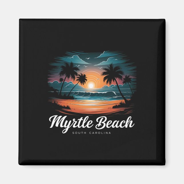 Family Vacation Retro Sunset South Carolina Myrtle Magnet (Front)
