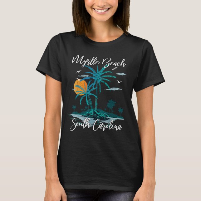 Family Vacation Retro Sunset South Carolina Myrtle T-Shirt (Front)