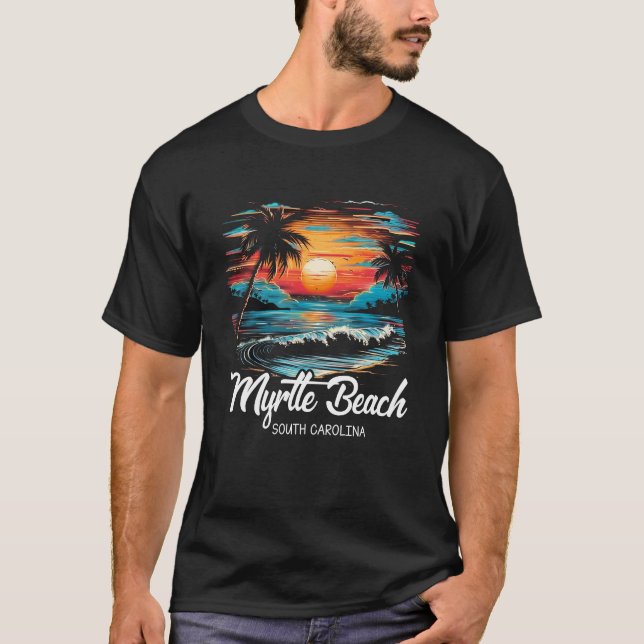 Family Vacation Retro Sunset South Carolina Myrtle T-Shirt (Front)