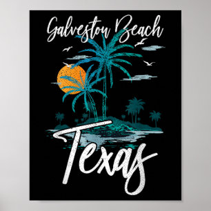 Family Vacation Retro Sunset Texas Galveston Beach Poster