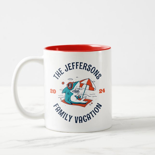 Family Vacation Reunion Holiday Trip Cute Shark Two-Tone Coffee Mug (Left)
