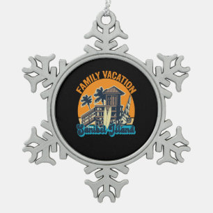 Family Vacation Sanibel Island Vintage Retro Gift Snowflake Pewter Christmas Ornament