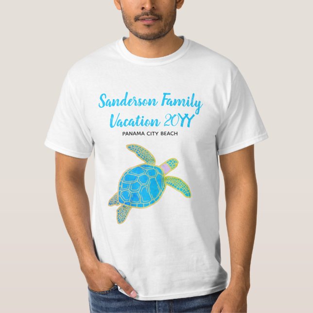 Family Vacation Sea Turtle Teal Blue T-Shirt (Front)