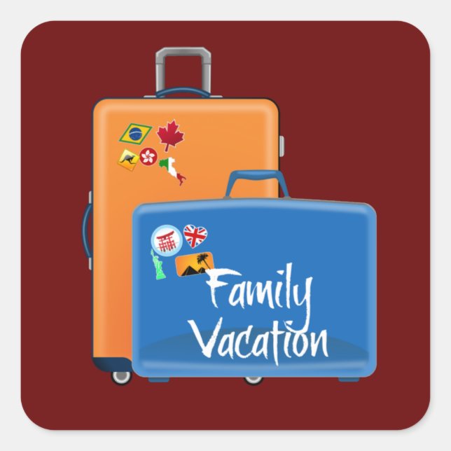 Family Vacation, Suitcases Ready, Square Sticker (Front)