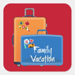 Family Vacation, Suitcases Ready, Square Sticker