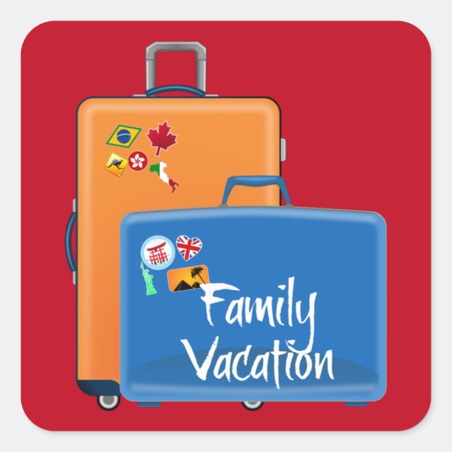 Family Vacation, Suitcases Ready, Square Sticker (Front)
