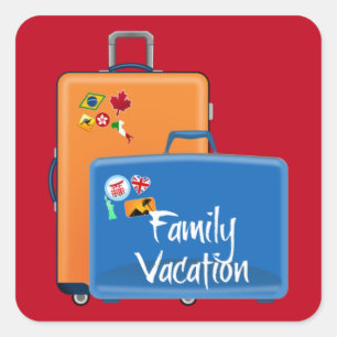 Family Vacation, Suitcases Ready, Square Sticker