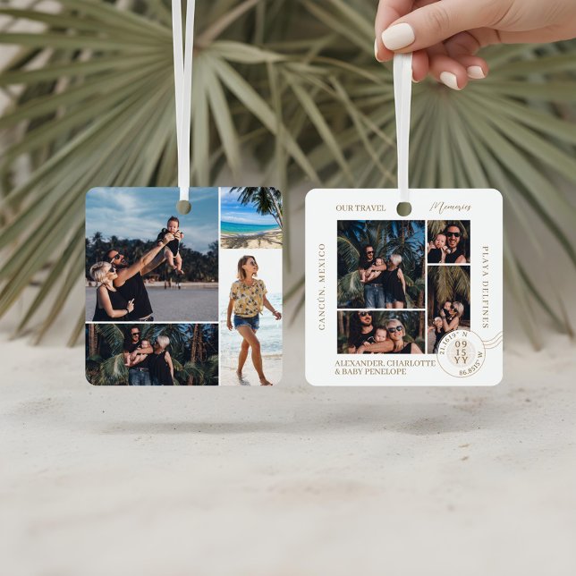 Family Vacation Travel Memories Photo Collage Metal Tree Decoration (Family Vacation Travel Memories Photo Collage Metal Ornament (Front & Back))