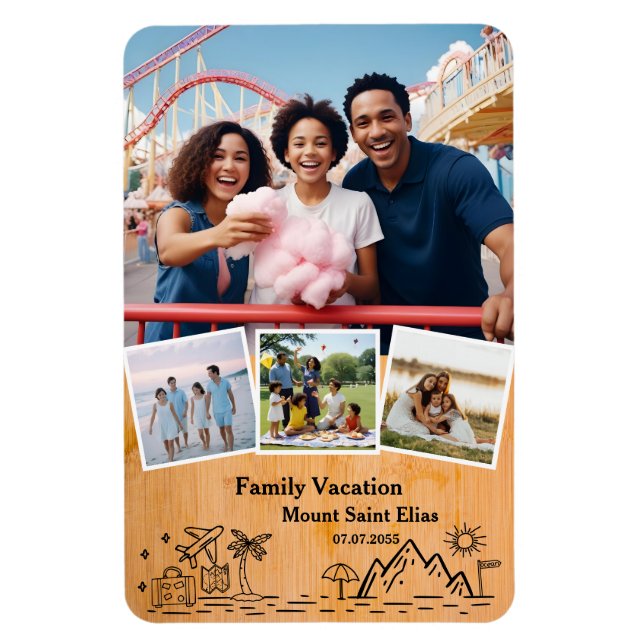 Family Vacation Trip Custom 4 Photo Frames Magnet (Vertical)