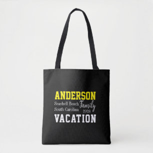 Family Vacation Typography Summer Yellow Black Tote Bag