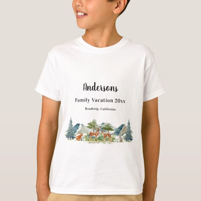 Family vacation woodland forest animals deer boy T-Shirt (Front)