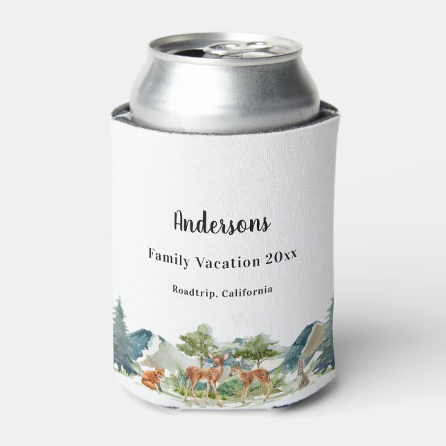 Family vacation woodland forest animals deer can cooler (Can Front)