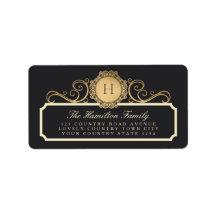 Family Vintage Charcoal Gold Monogram Address