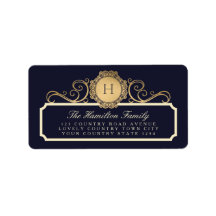 Family Vintage Navy Gold Monogram Address