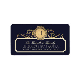 Family Vintage Navy Gold Monogram Address Label