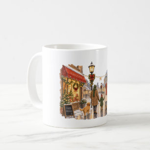 Family Walking in Snowy Christmas Street for Holid Coffee Mug