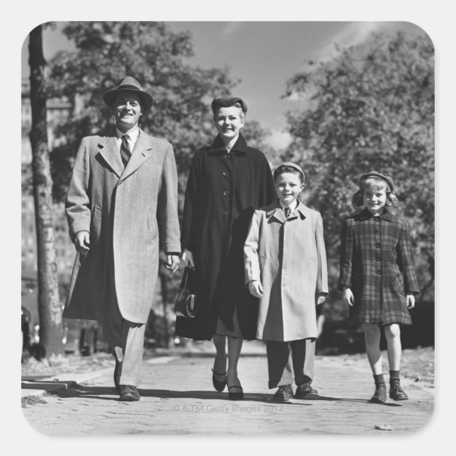 Family Walking Square Sticker (Front)
