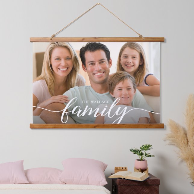 Family white overlay name personalised photo hanging tapestry (Bedroom)