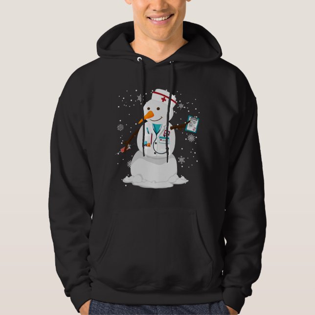 family winter santa snowman nurse christmas tree hoodie (Front)