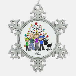 Family With Black Dog Snowflake Ornament