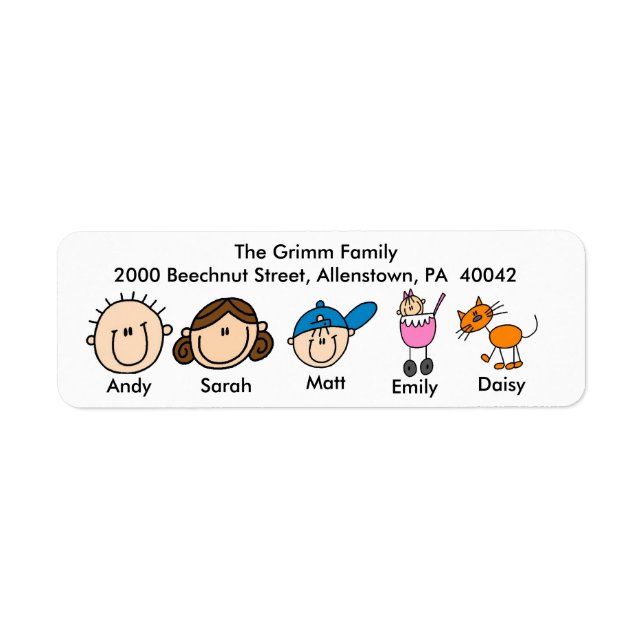 Family With Cat Address Labels (Front)