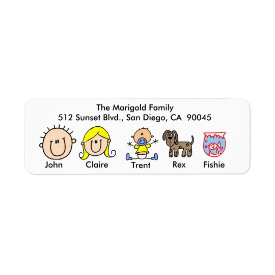 Family With Dog and Fish Address Labels