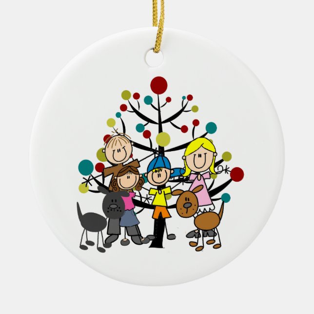 Family With Dogs and Tree Ceramic Tree Decoration (Front)
