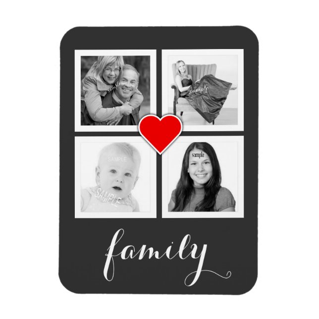 Family with Four Photos and Heart Magnet (Vertical)
