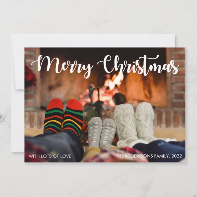 Family with their socks Merry Christmas Photo Card (Front)