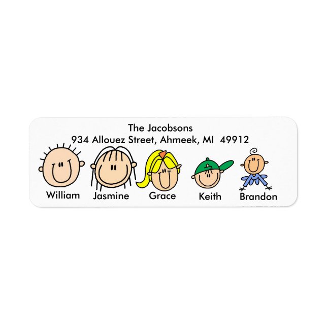 Family With Three Kids Address Labels (Front)