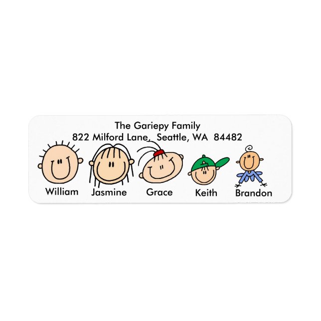 Family With Three Kids Address Labels (Front)