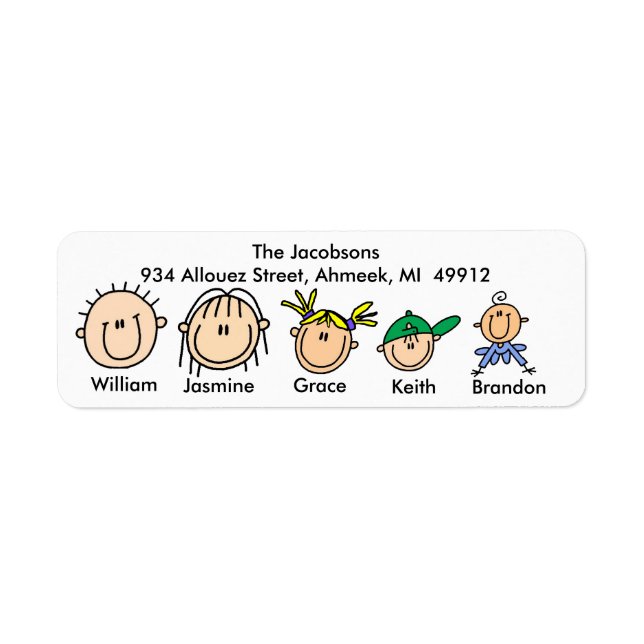 Family With Three Kids Address Labels (Front)