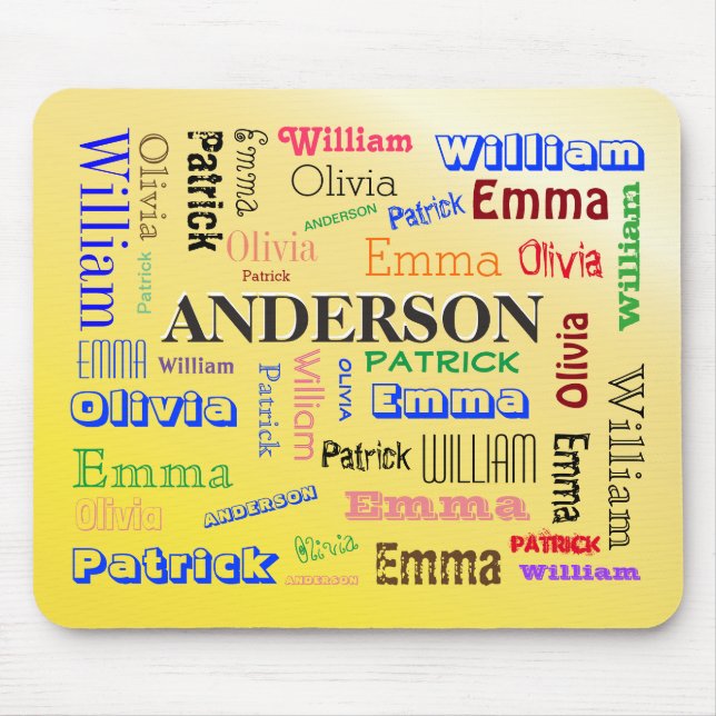 Family Word Cloud Lineage Name Collage Mouse Mat (Front)