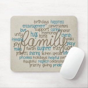 Family Word Cloud With Rope Mouse Mat