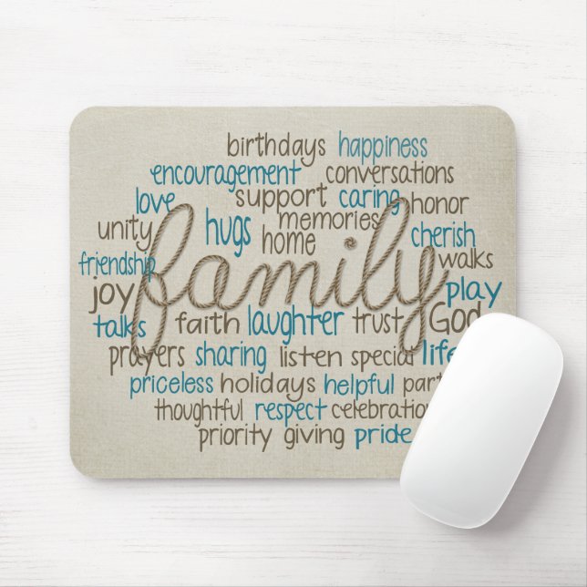 Family Word Cloud With Rope Mouse Mat (With Mouse)