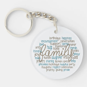 Family Word Cloud With Rope Text Key Ring