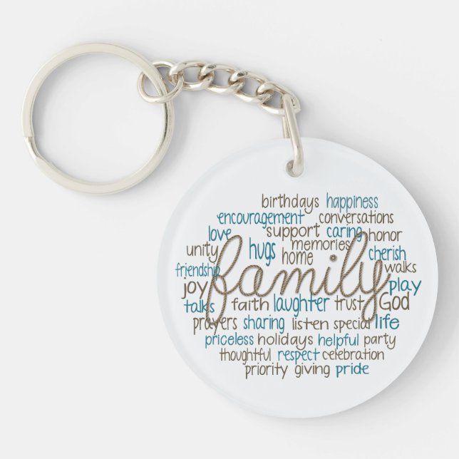 Family Word Cloud With Rope Text Key Ring (Front)