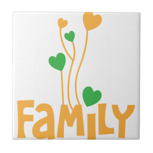 FAMILY words with love heart balloons Tile