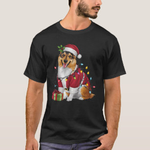 Family Xmas Lighting Santa Norwegian Elkhound Dog  T-Shirt