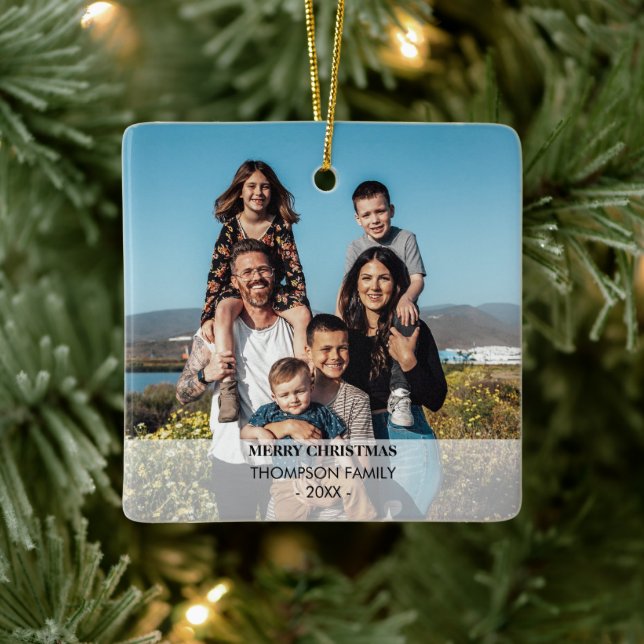 Family Xmas Photo Portrait Christmas Ceramic Ornament (Tree)
