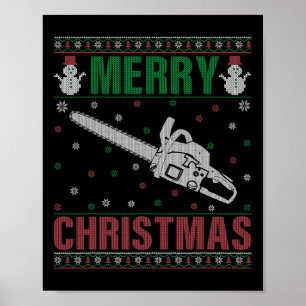 Family Xmas Pyjamas Matching Chainsaw Ugly Christm Poster