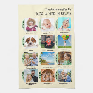 Family Year Gallery of 12 Photos Cream Custom Tea Towel