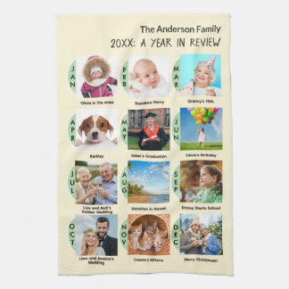 Family Year Gallery of 12 Photos Cream Custom Tea Towel