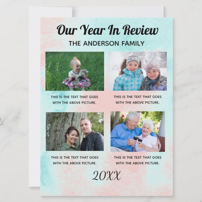 Family Year In Review Custom 4 Photos Holiday Card (Front)